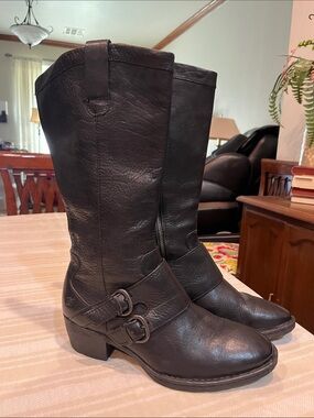 Born Magda Black Leather Motorcycle Boots size 9.5 women’s